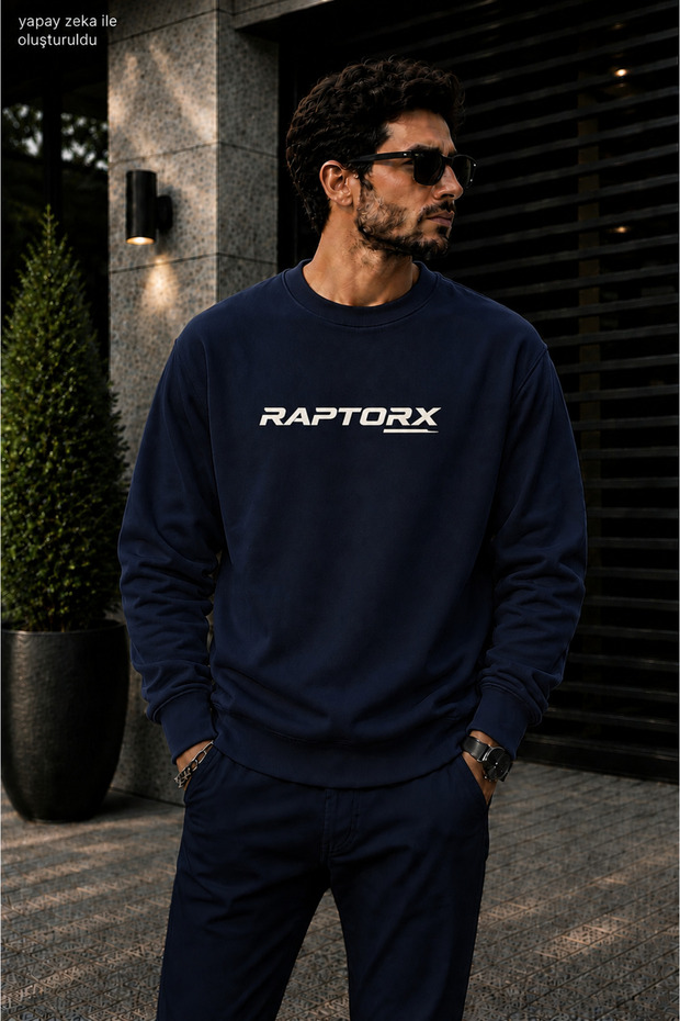 Men's Raptorx Typography Printed Cycling Round Neck Casual Sweatshirt