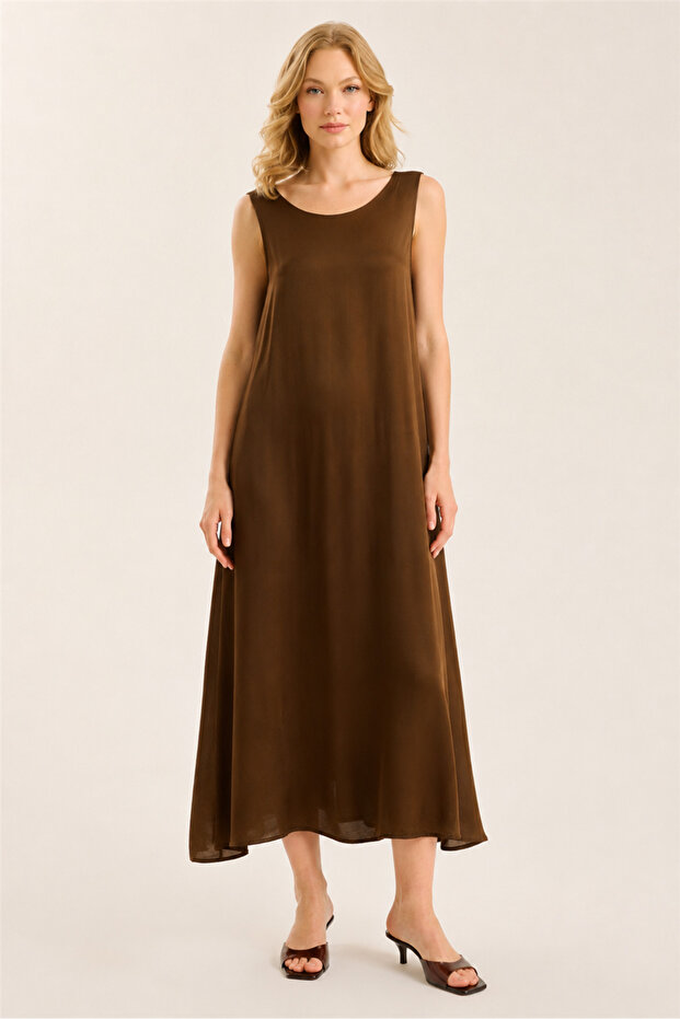 Long Back V Thick Strap Dress