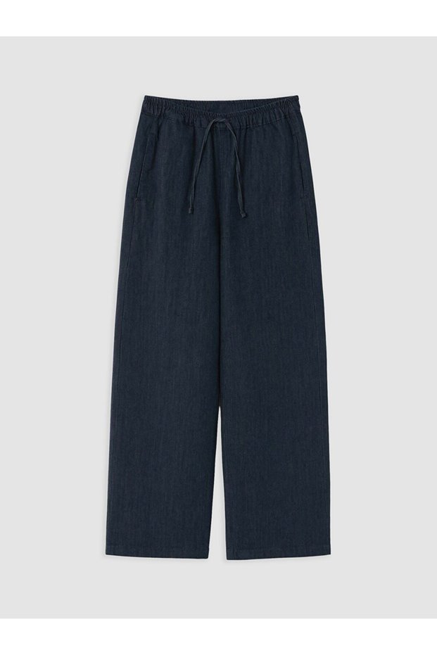 Özmarka New Season Blue Wideleg Women's Jean Trousers with Elastic Waist