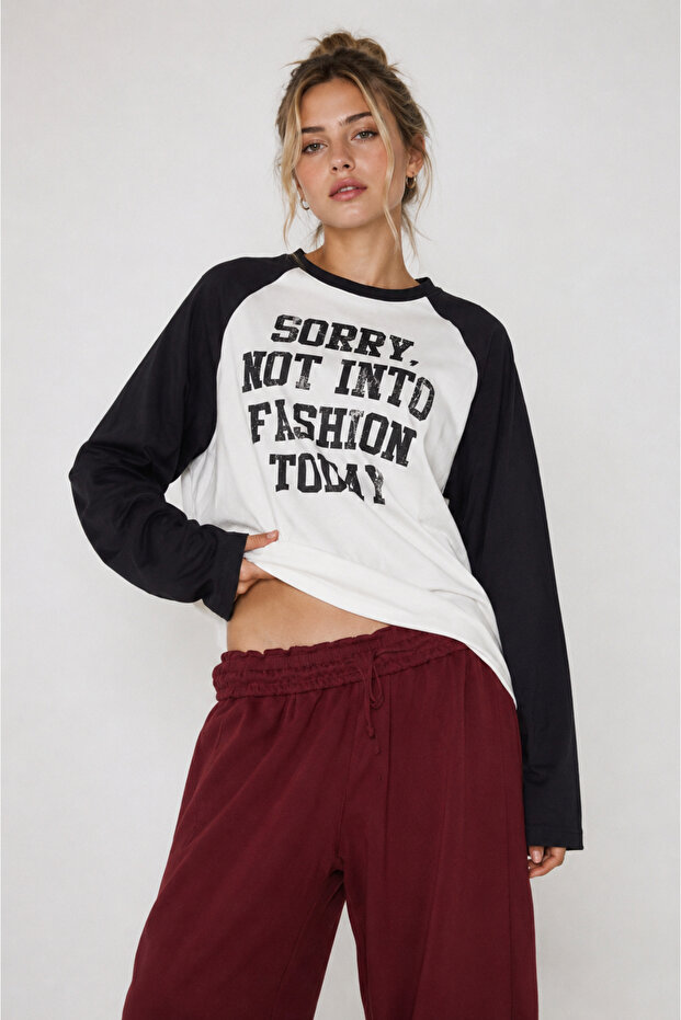 Women's Sorry Not into Printed Long Raglan Sleeve T-Shirt
