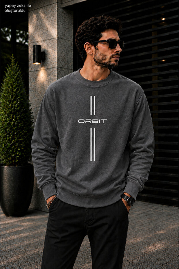 Men's Street Style Orbit Minimalist Printed Cycling Round Neck Casual Sweatshirt