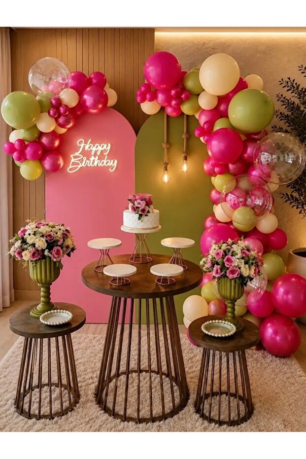 Fuchsia Green Beige Balloon Chain Set of 100