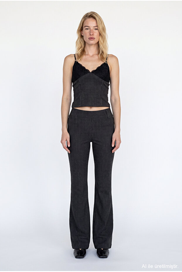 Striped Spanish Flare Pants Anthracite