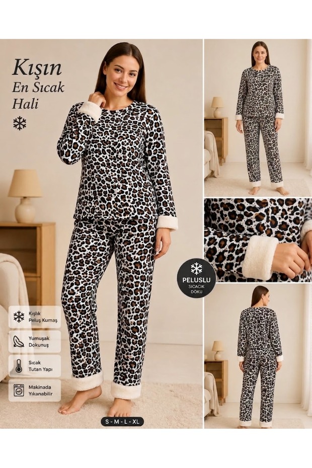 Women's Suede Fabric Plush Detail Comfortable Soft Textured Pajama Set