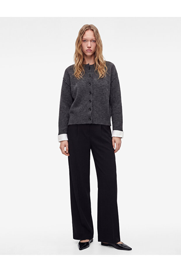 Buttoned Layered Crew Neck Long Sleeve Knitwear Cardigan