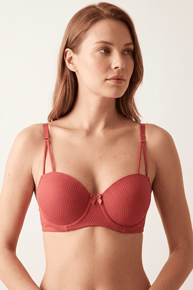 Double String Strap Textured Balconette Bra Without Support Underwire Unpadded