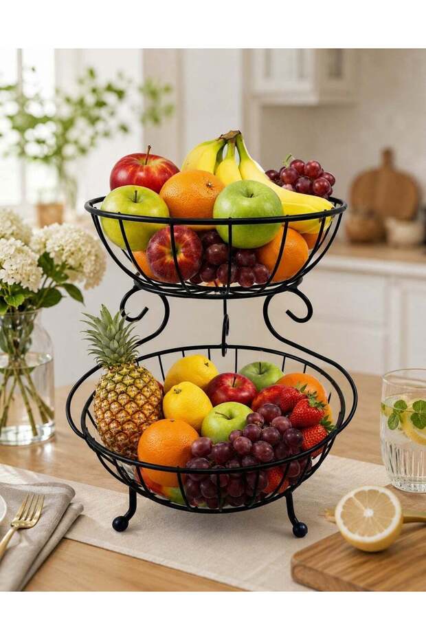 2-Tier Fruit & Vegetable Basket | Multipurpose Kitchen & Dining Table Storage Stand | Decor