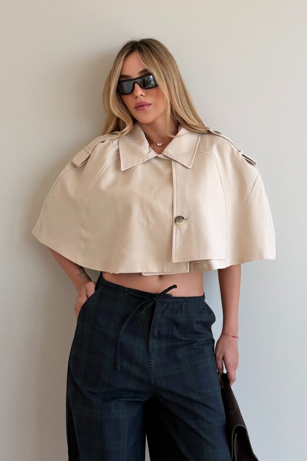 Beige Short Poncho - 60665
