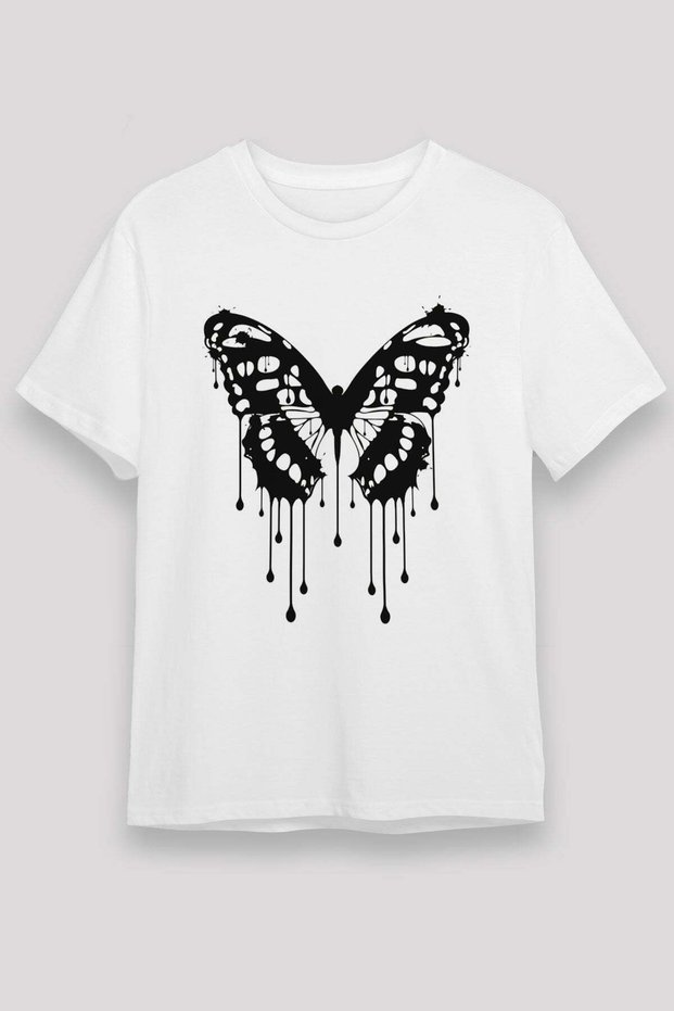 Melting Butterfly Printed Unisex White T-Shirt