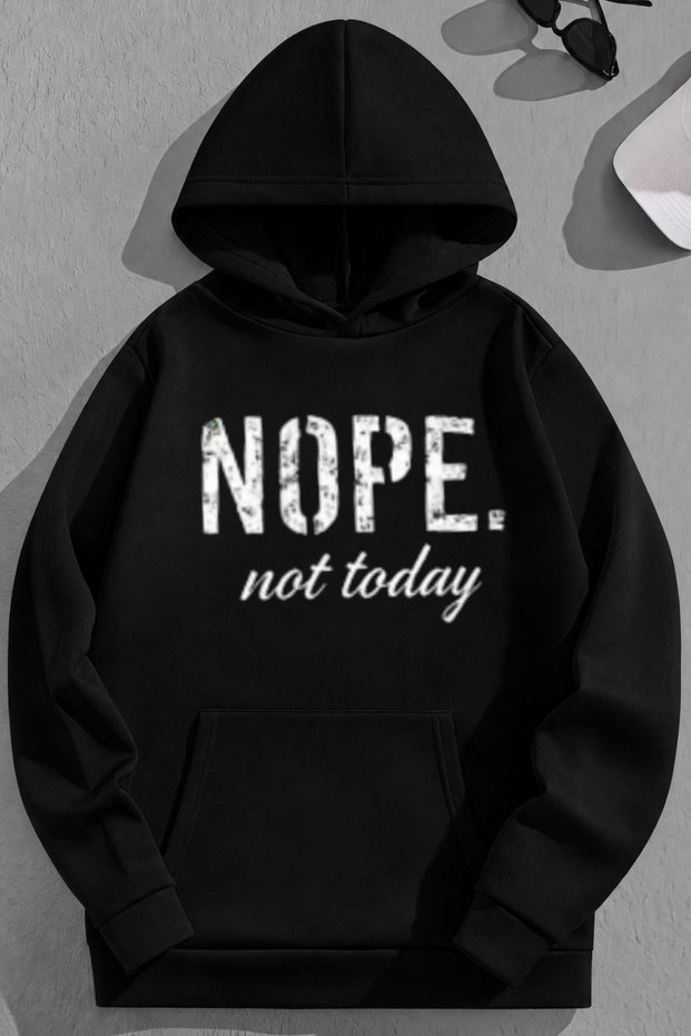 Unisex 3 Thread Cotton Black Nope Print Loose Fit Sweatshirt Hoodie