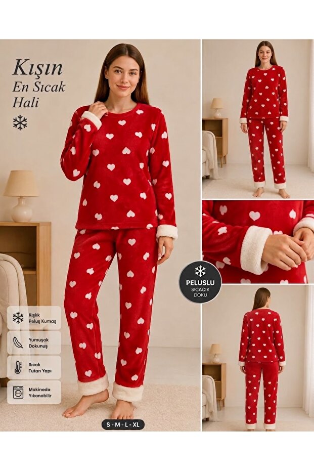 Women's Suede Fabric Plush Detail Comfortable Soft Textured Pajama Set