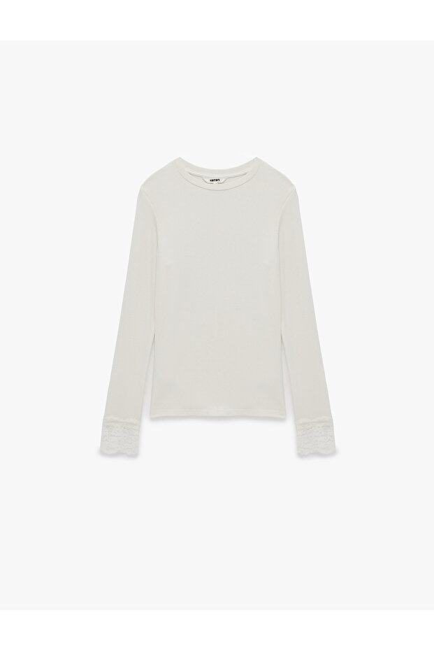 Viscose Lace Detailed Crew Neck Long Sleeve T-Shirt