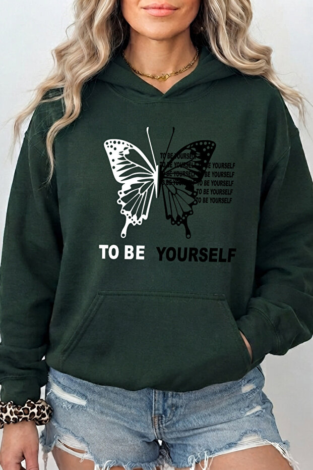 Unisex Butterfly Tobe Printed Oversize Hoodie Hooded Sweatshirt