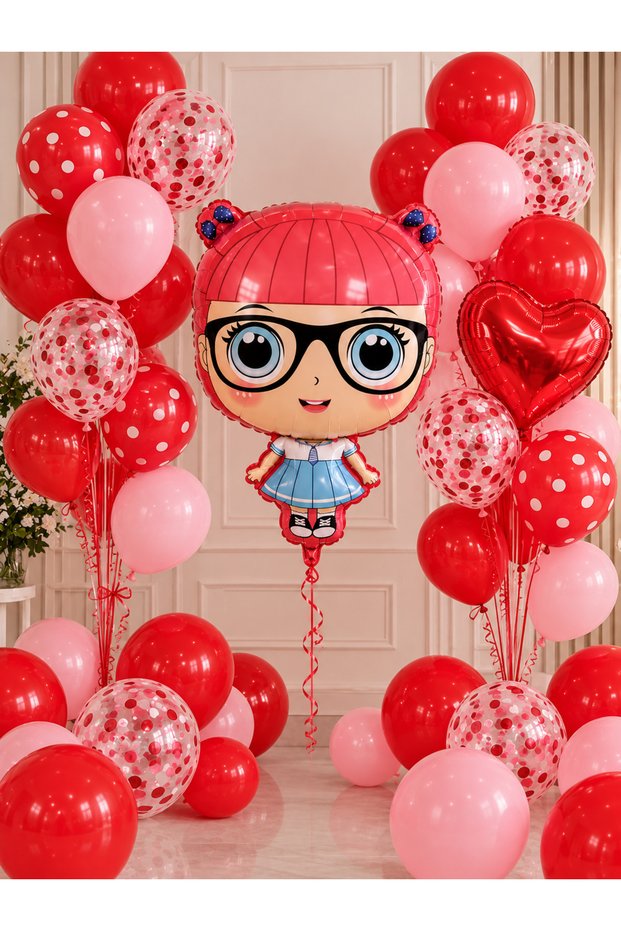 Girl's Birthday Balloon Set Red Pink – Baby Foil Balloons and Lots of Balloons Party Decoration Set