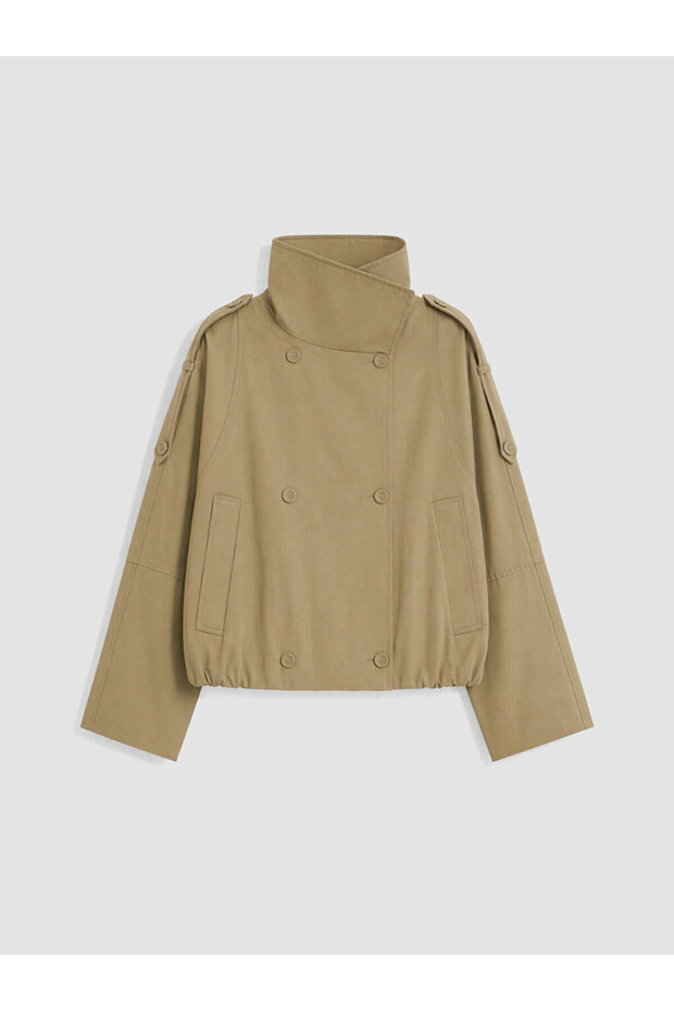 High Collar Drawstring Women's Trench Coat