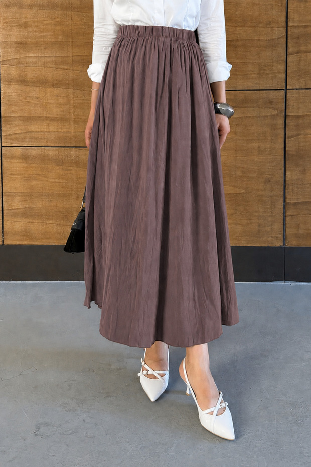 Women's Flowy Modal Fabric Long Crinkled Skirt