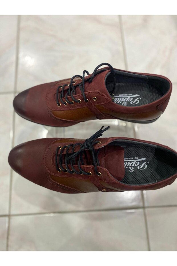 Burgundy Men's Shoes with Real Leather Inside and Out and Laces