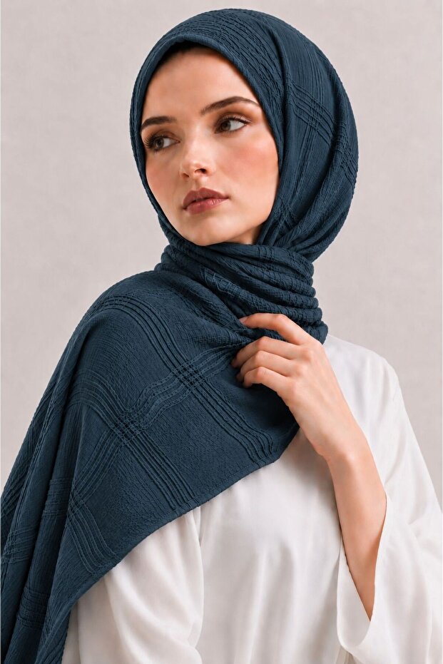 indigo çizgili kraş şal