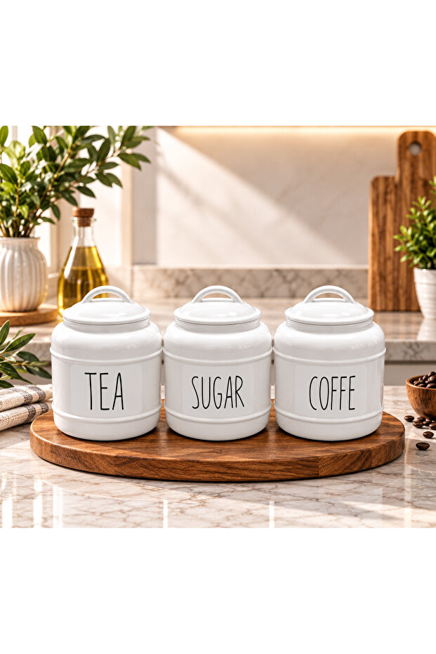 3-piece porcelain 1000 ml spice, tea, sugar, coffee storage jar set