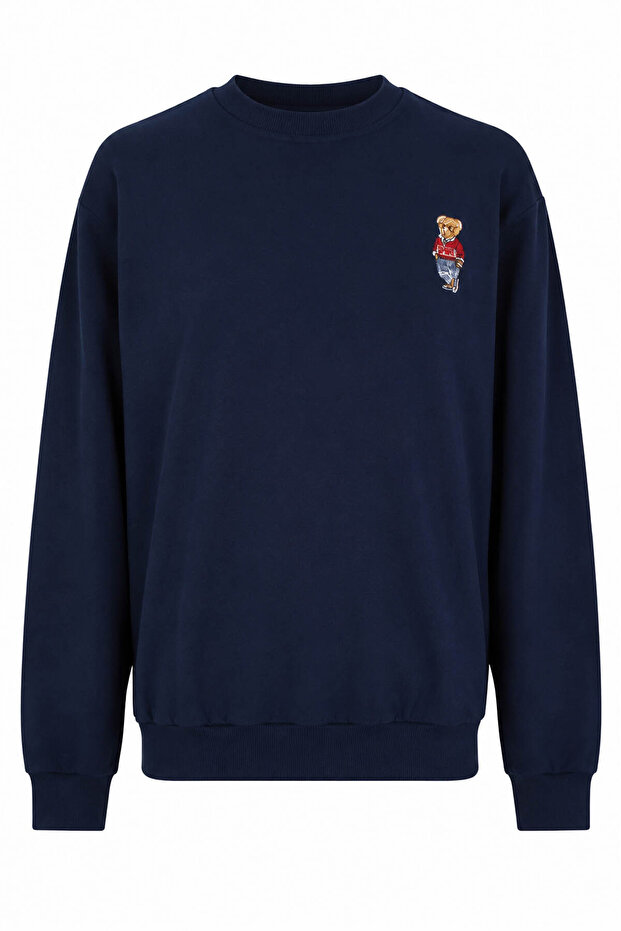 Bear Embroidery O-Neck Indigo Men's Sweatshirt 27Kdt1000006