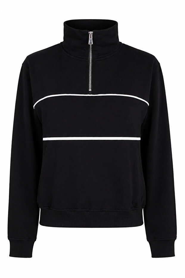 Black Women's Sweatshirt with Half Zipper 27Kdt1000022