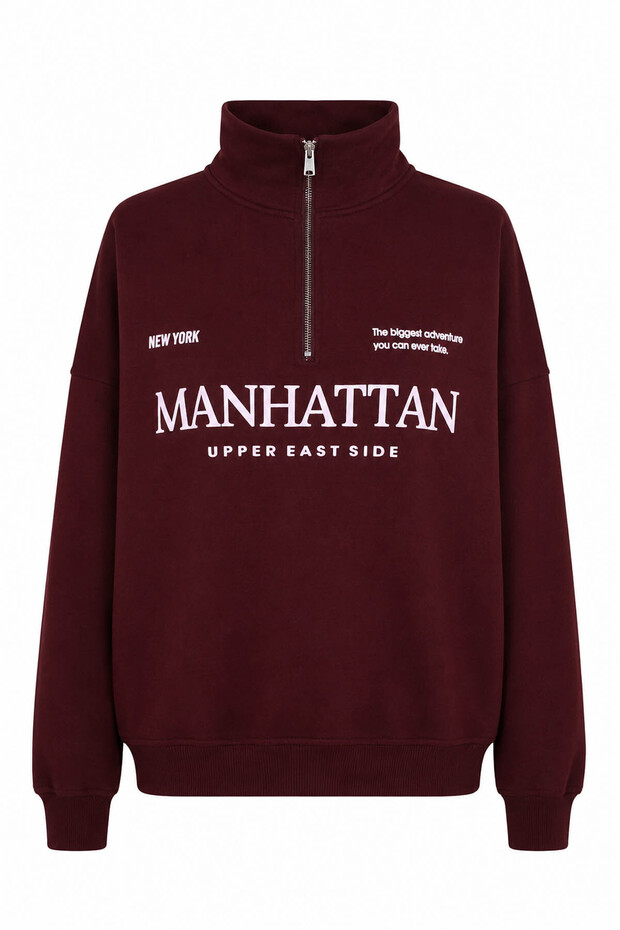 Manhattan Print Half Zip Cherry Women's Sweatshirt 27Kdt1000023