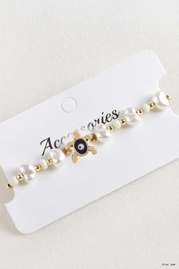 Ilkestor Turtle Bead Pearl Macrame Rope (202944) Bracelet White