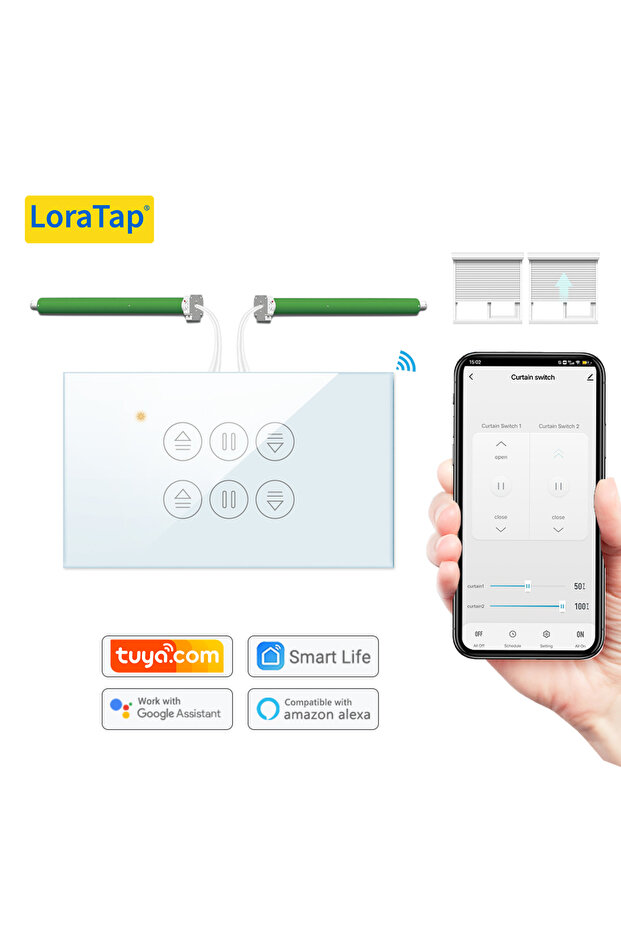 US Standard LoraTap Tuya US Curtain Switch for Tubular motor Blinds Remote Control by Smart Life Goo