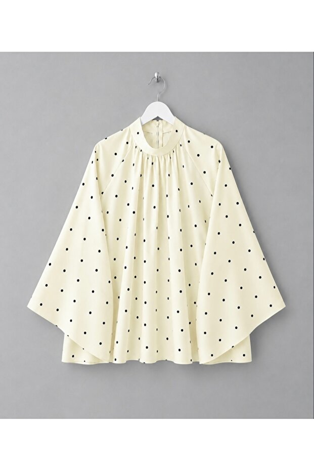Women's Stand Collar Polka Dot Detailed Lined Blouse -0450