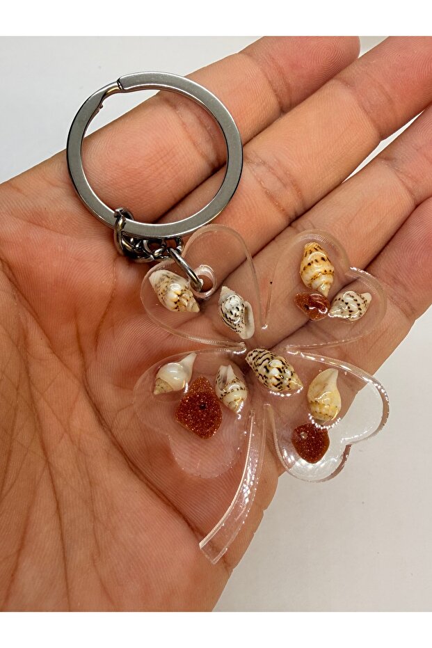 Epoxy Shell Star Stone Lucky Ladybird Keychain
