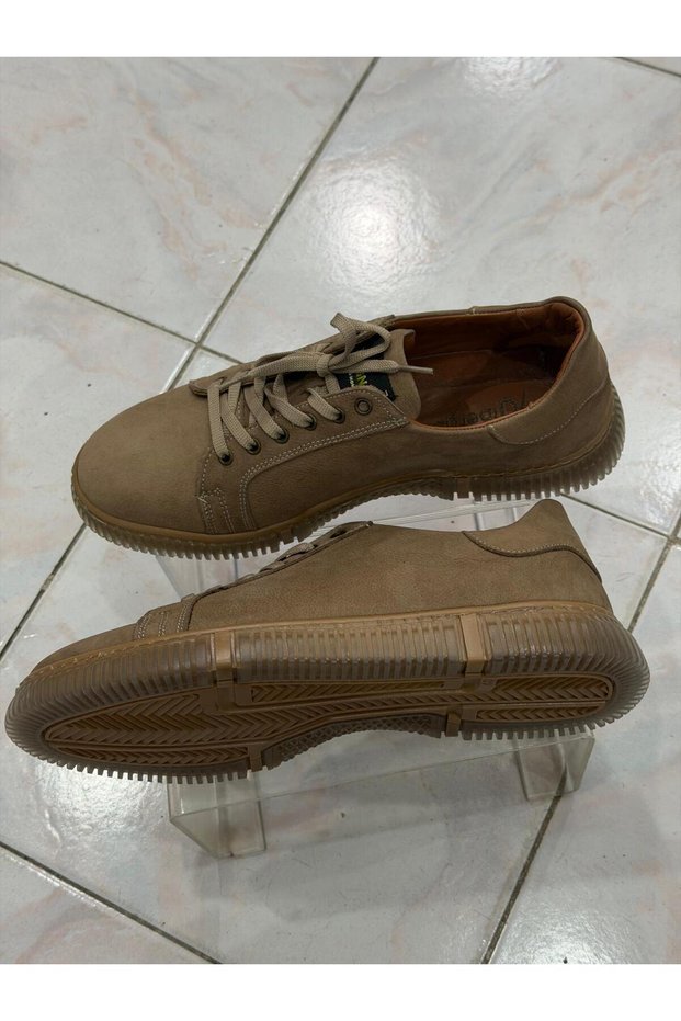 Mink Color, Real Leather Inside and Out, Orthopedic and Non-Slip Sole, Lace-Up Men's Shoes
