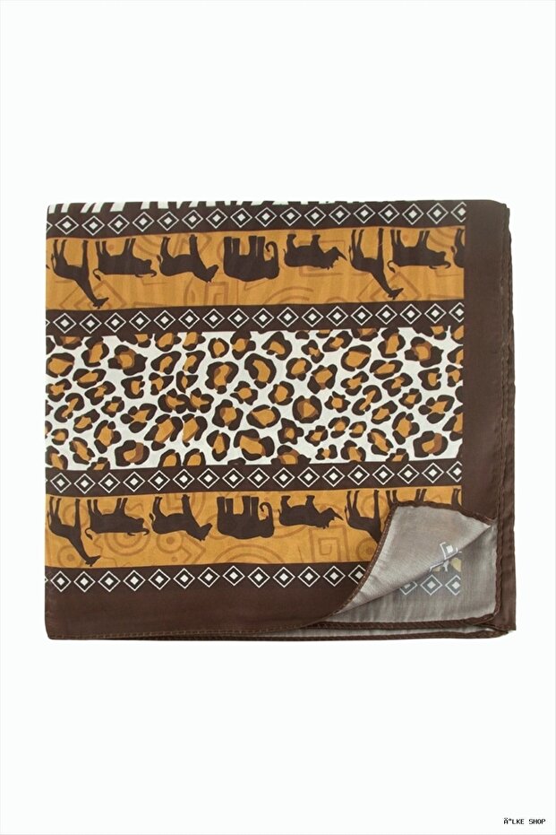 Ilkestor Leopard Patterned Zr Chiffon Scarf 50X50 (171816) cm Brown
