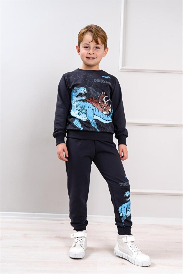 Boy's Patterned 2-Thread Elastic Leg Sweatpants Set