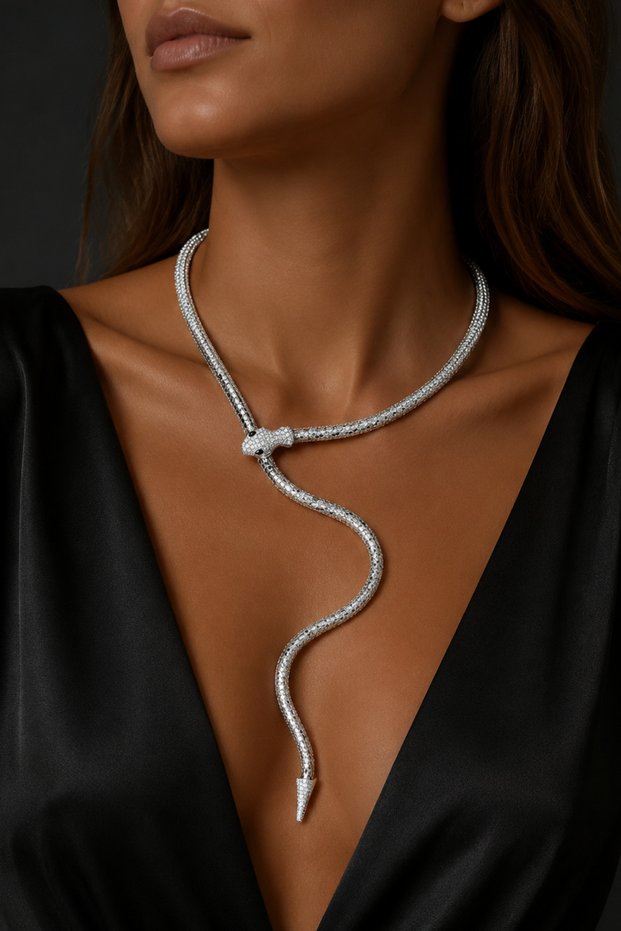Magnetic Snake Model Stone Detailed Necklace