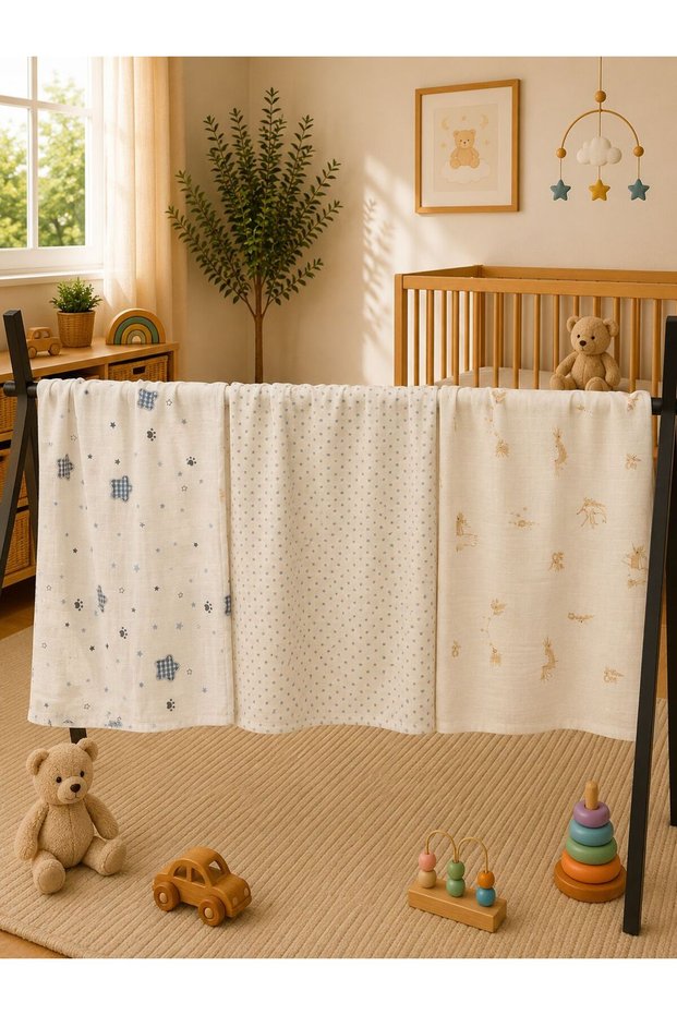 Multi-Purpose Muslin Blanket Set of 3, Muslin Newborn Baby Blanket, 100% Organic Cotton Muslin Cloth - 80X80 cm
