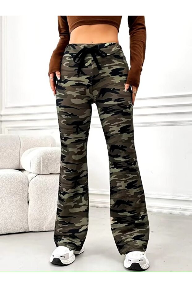 Women's high-waisted lace-up wide-leg patterned diving leggings