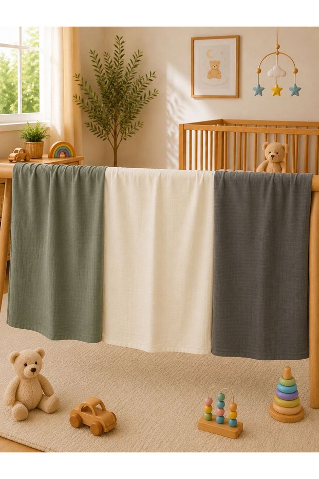 Multi-Purpose Muslin Blanket Set of 3, Muslin Newborn Baby Blanket, 100% Organic Cotton Muslin Cloth - 80X80 cm