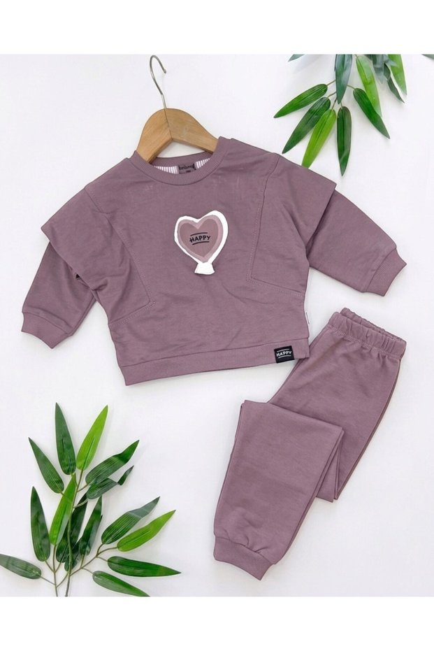 Baby Girl Heart Embroidered Bat Sleeve 6-9-12-18-24 Months Stylish Seasonal 2 Thread Baby Set