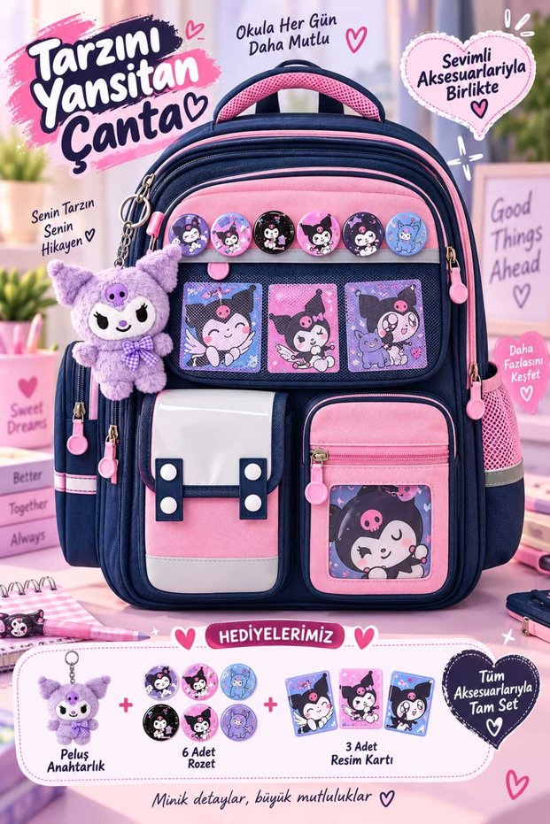 Children's School Bag with 9 Compartments, Spine Support, and Toy Gift