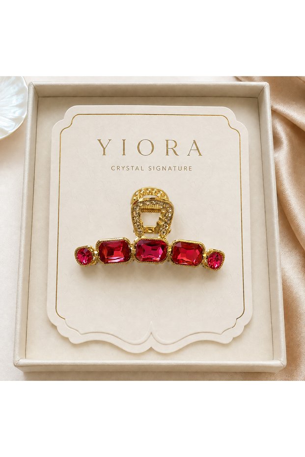 Premium Elegan Seri 7.5 cm Crystal Stone Gold Hair Clip – Strong Hold, Stylish and Elegant Design