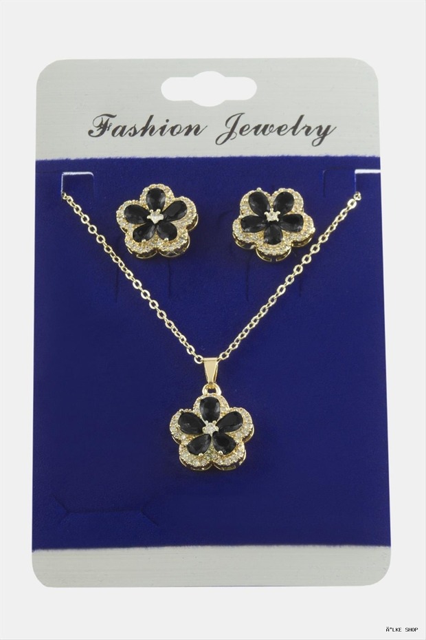 Ilkestor Flower Zircon Stone Set (231950) Necklace Black