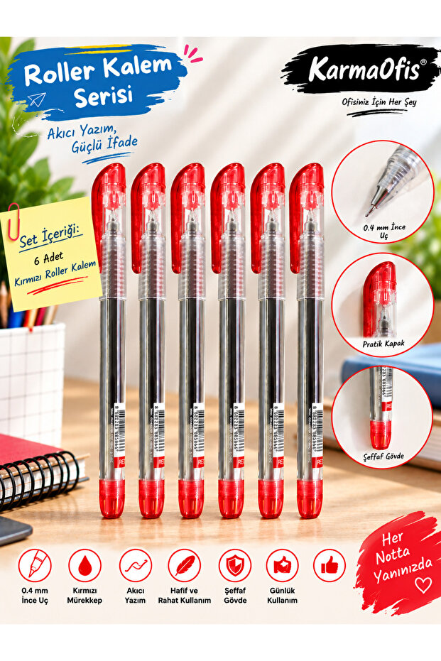 0.4 mm Fine Tip Rollerball Pen – Red | 6 Options Available