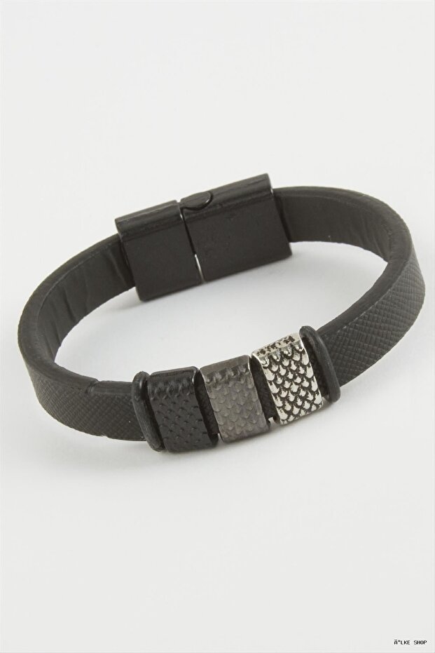 Ilkestor Dotted Quality Magnet Artificial Leather (231755) Bracelet Black