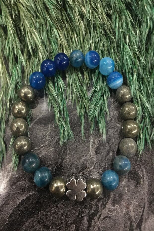Certified 8 mm Pyrite, Apatite, Agate Natural Stone Bracelet