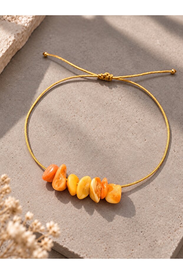 Natural Broken Mother-Of-Pearl Stone Gold String Adjustable Anklet