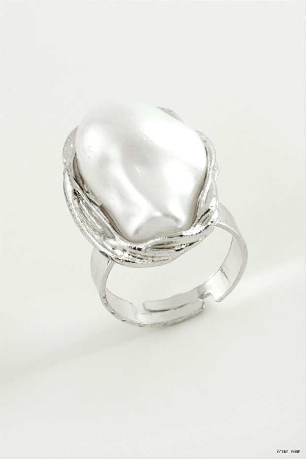 Ilkestor Oval Pearl Metal Ring (03417) Silver Color