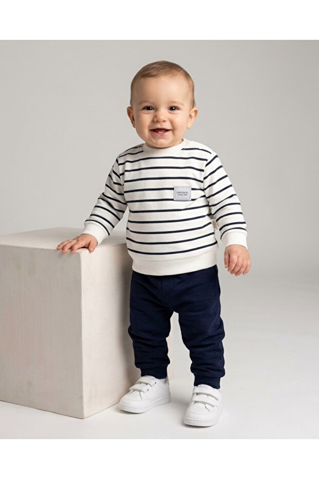 Baby Boy Seasonal Striped 6-9-12-18 Months 2 Thread Top and Bottom 100% Cotton 2-Piece Set