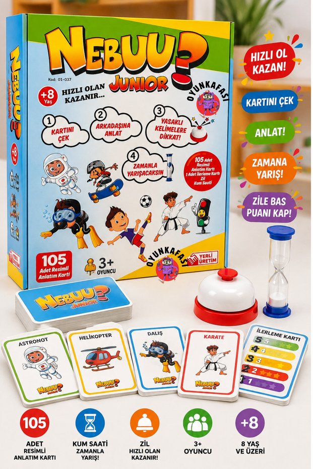 Nebuu Junior 105 Card Word Telling and Guessing Game with Bells and Hourglass for Ages 8+ Family Game