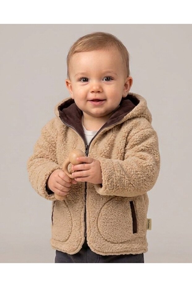 Baby Boy Winter Welsoft Hooded Zippered Lamb Cardigan, 1-2-3-4 Years Old Winter Plush Jacket