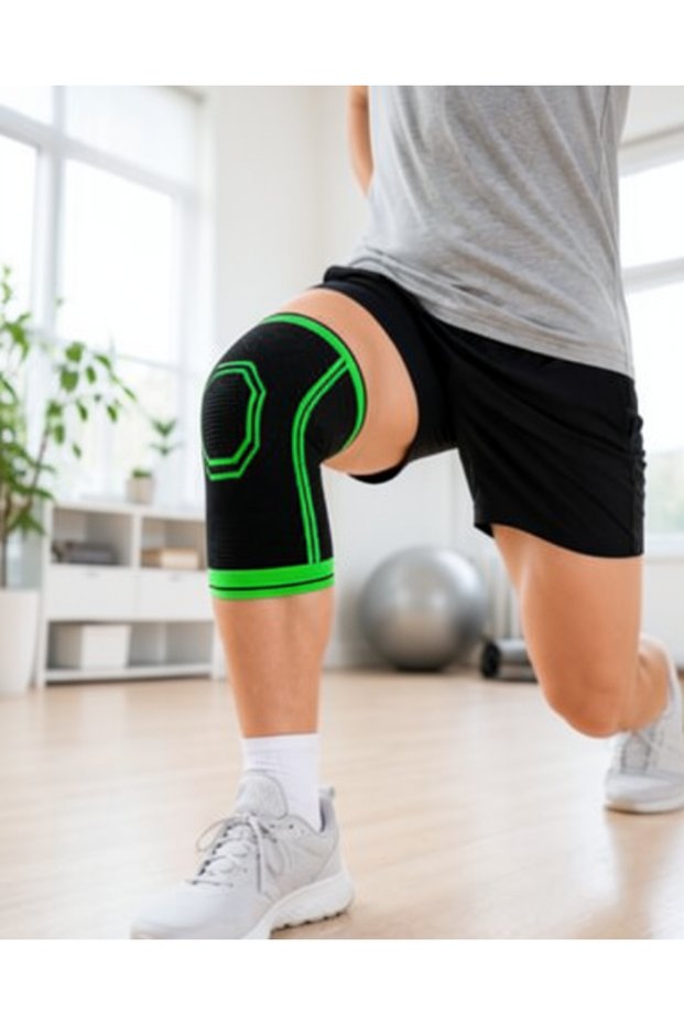 Flexible Structure Black Green Breathable Knitted Sports Knee Pad